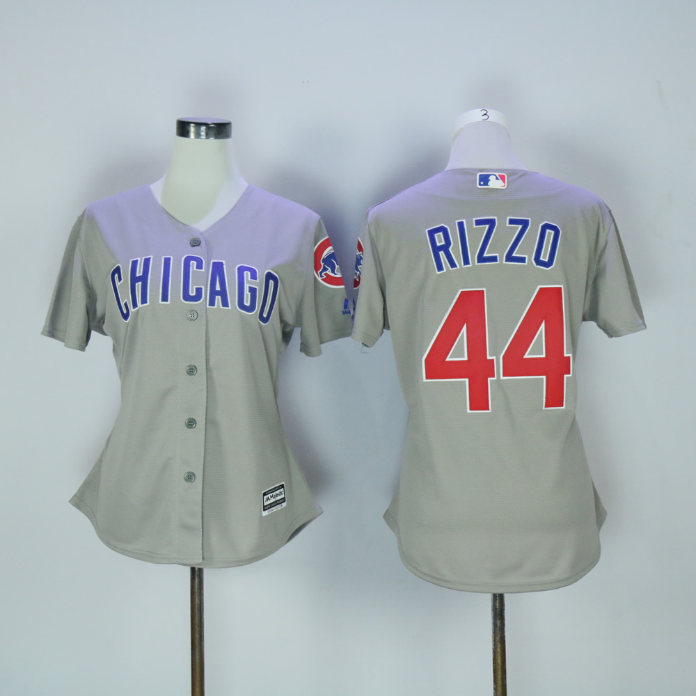 Women Chicago Cubs 44 Rizzo Grey MLB Jerseys